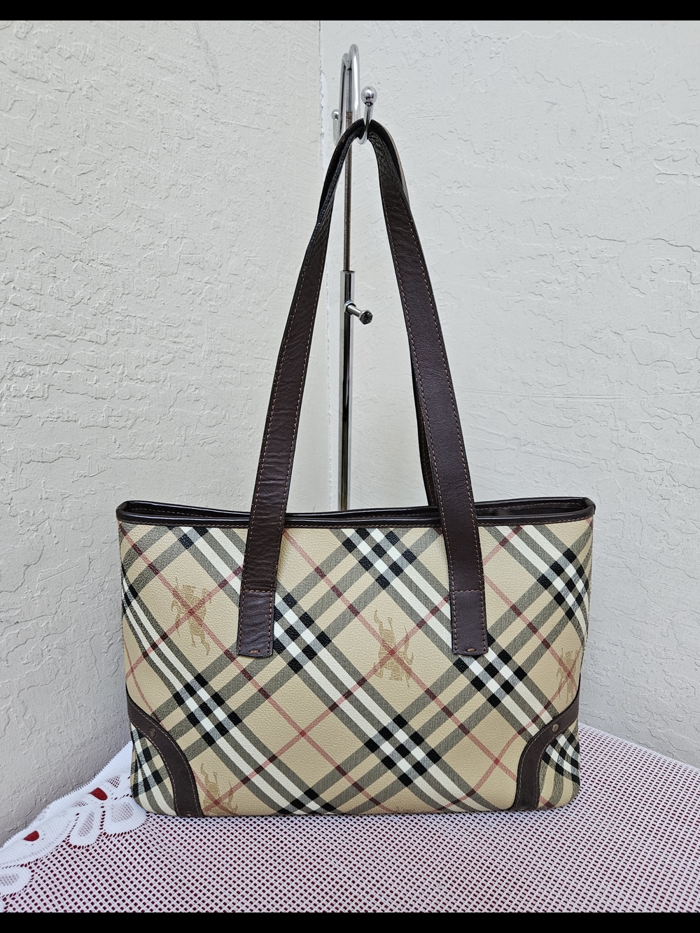 Burberry Haymarket Check Top Zip Tote Bag AUTHENTIC
